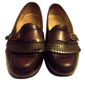 Cole Haan Kiltie Tassel Loafers  Brown Leather  Sz. 10.5 D  Brass Buckle Mens